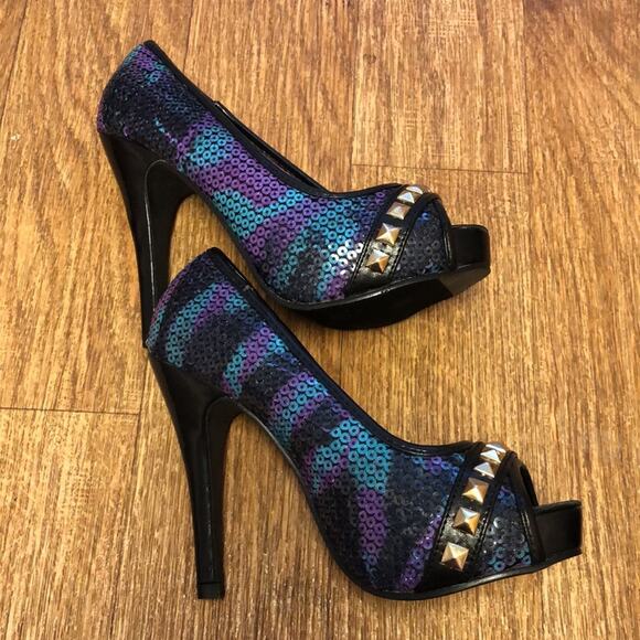 Iron Fist Ladies Debracorn Platform Heels in Purple Sequins Size 5 - Picture 5 of 16